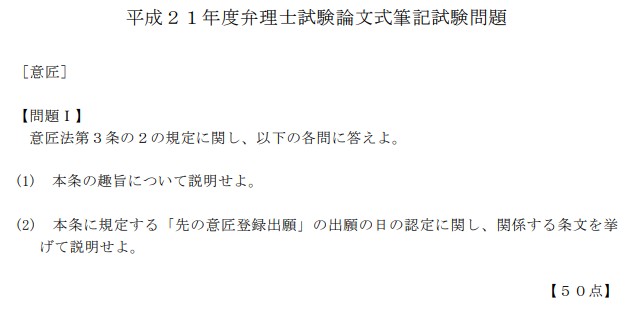 平成２１年度弁理士試験論文式筆記試験問題
