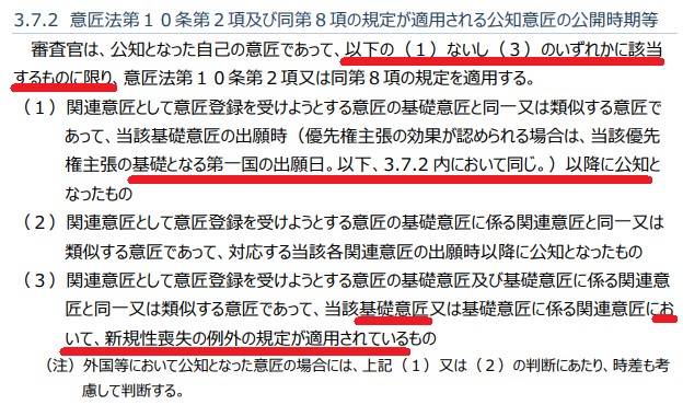 意匠審査基準 「第Ⅴ部 関連意匠」７ページ 3.7.2 意匠法第１０条第２項及び同第８項の規定が適用される公知意匠の公開時期等&amp;nbsp;
