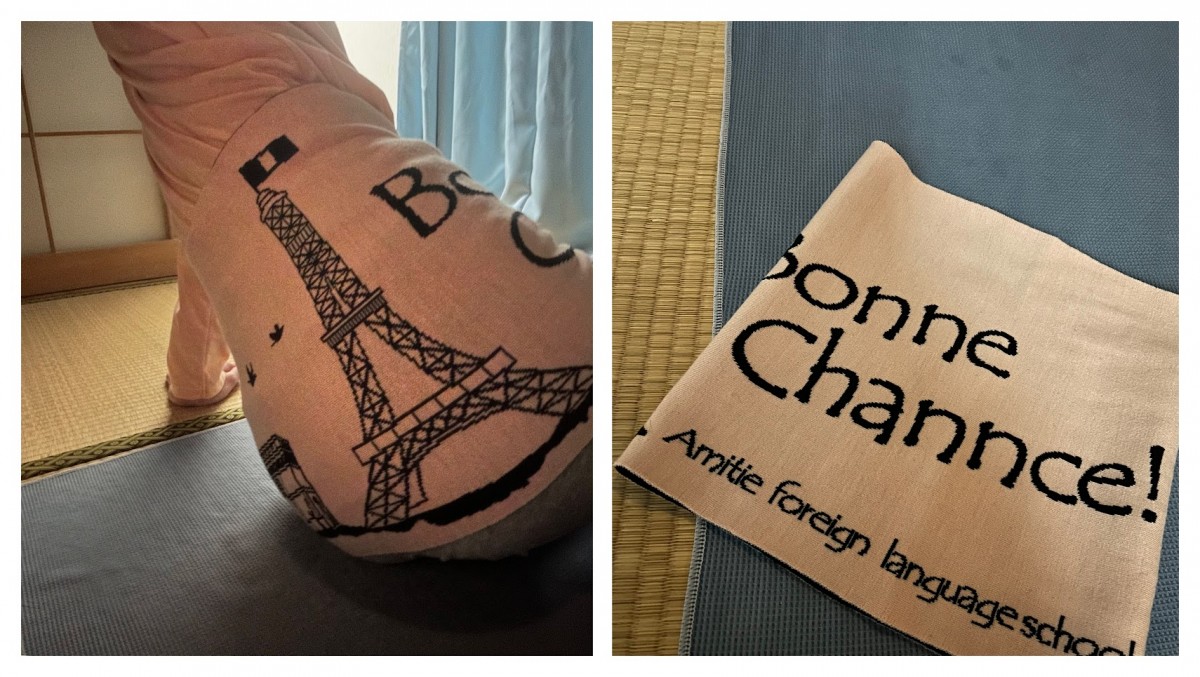 <b>２に、滞在環境や街歩きで「冷えたな」と感じた時のために、巻けるスヌード（的なもの）を旅支度のカバンの中に。</b>青森の他に、神戸にもフランス語に縁のある方の一部でした贈り物の一部でした。ケアギフト、メルシーボクー！