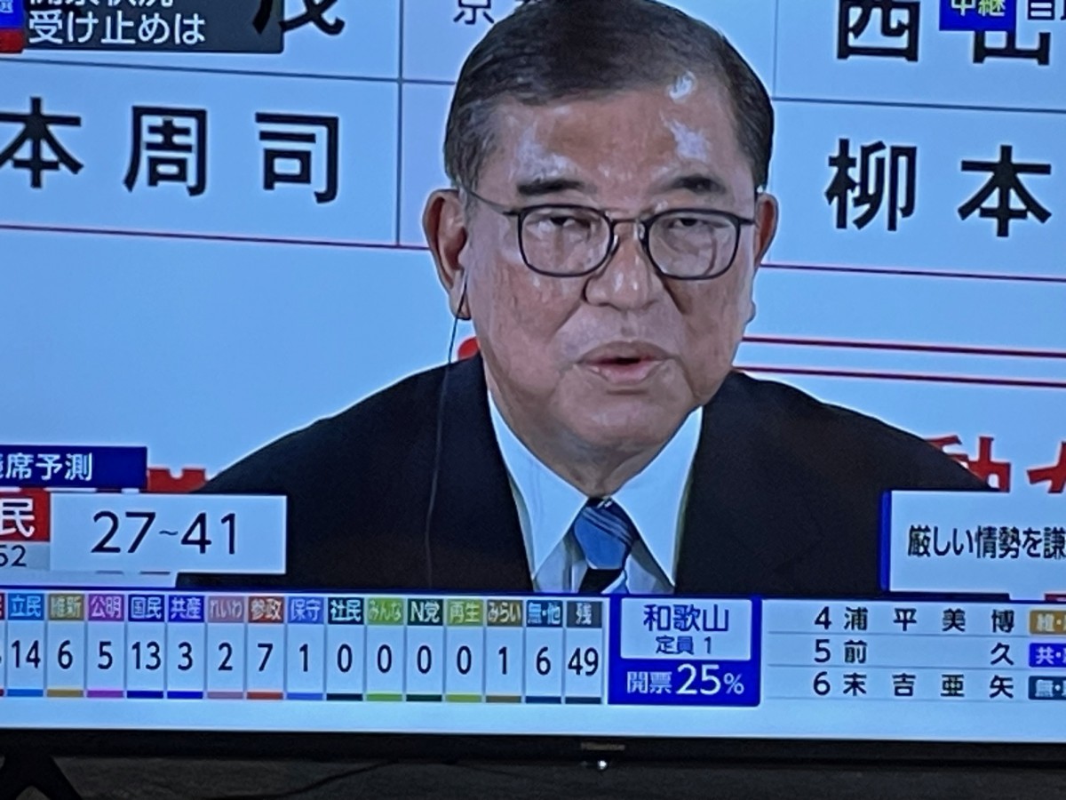 開票速報の石破首相
