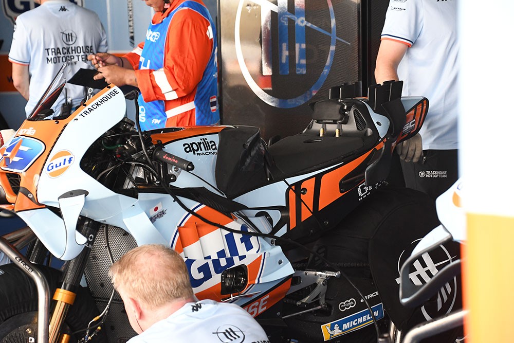 小椋藍のアプリリアRS-GP。2026年型だが、ファクトリーチームとトラックハウスでは、テールの空力デバイス形状が異なっている&copy;Eri Ito