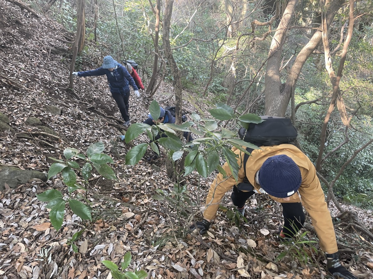 あえてトレイルをはずれて道なき道を、崖をあるく原っぱ大学「おとな学部」。全然、「最適」じゃない。だから面白い。