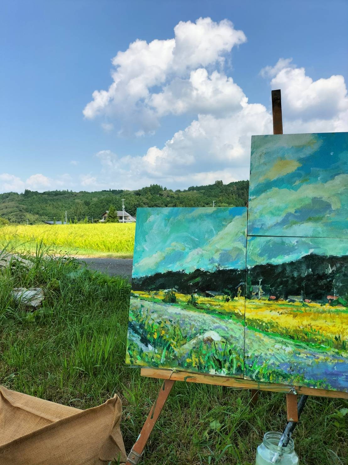 先日、絵を描きに行ってきました。気持ちの良い風景でした。空がひろい！