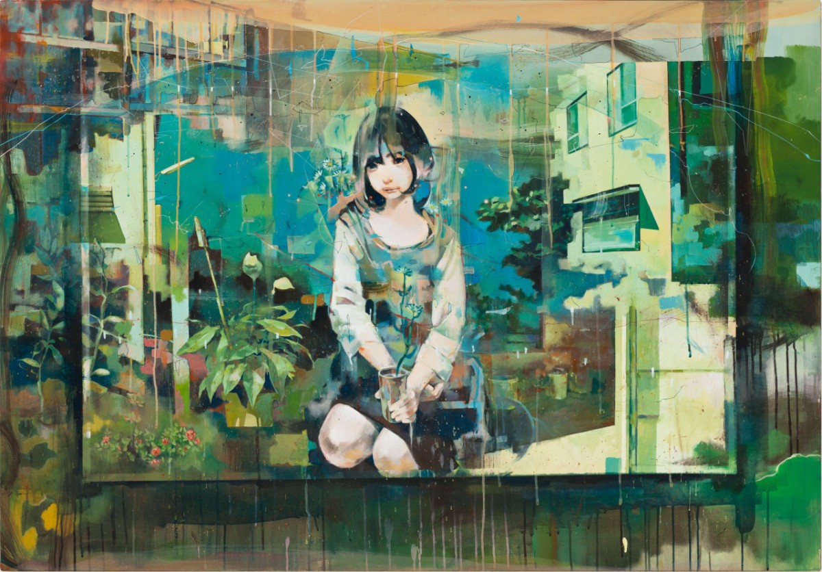 大槻香奈・緑を使った絵画作品「昼間に宿る」2010年 (作品写真:neutron)