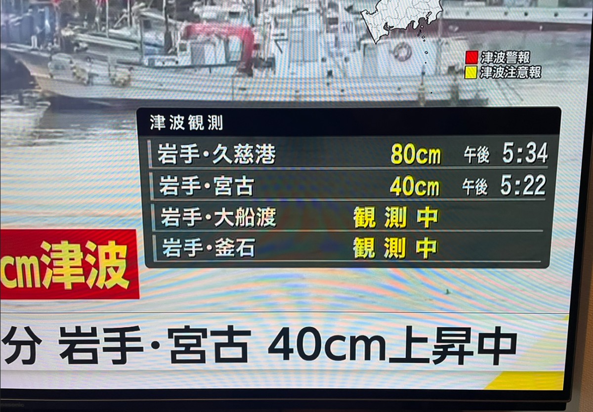 昨日(2026.4.20)のテレビ各局の津波速報画面よりーー以下同じ