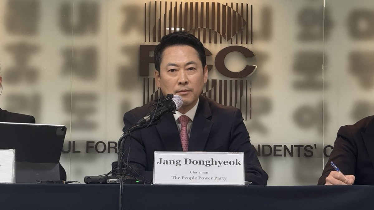 国民の力の張東赫代表。5月8日、筆者撮影。