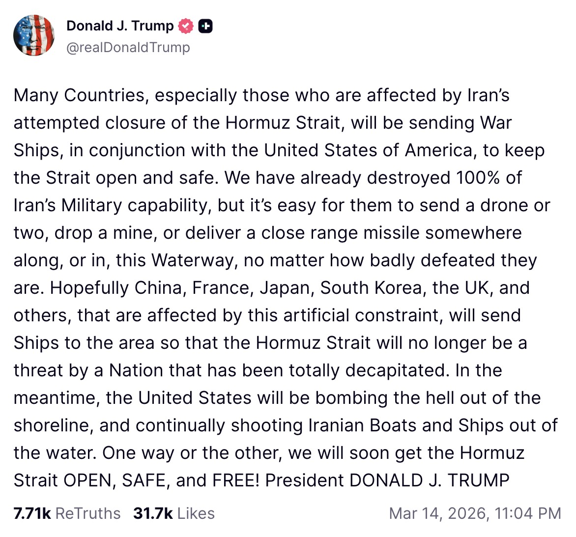 トランプ大統領の「問題の」書き込み。トゥルースソーシャルをキャプチャ。