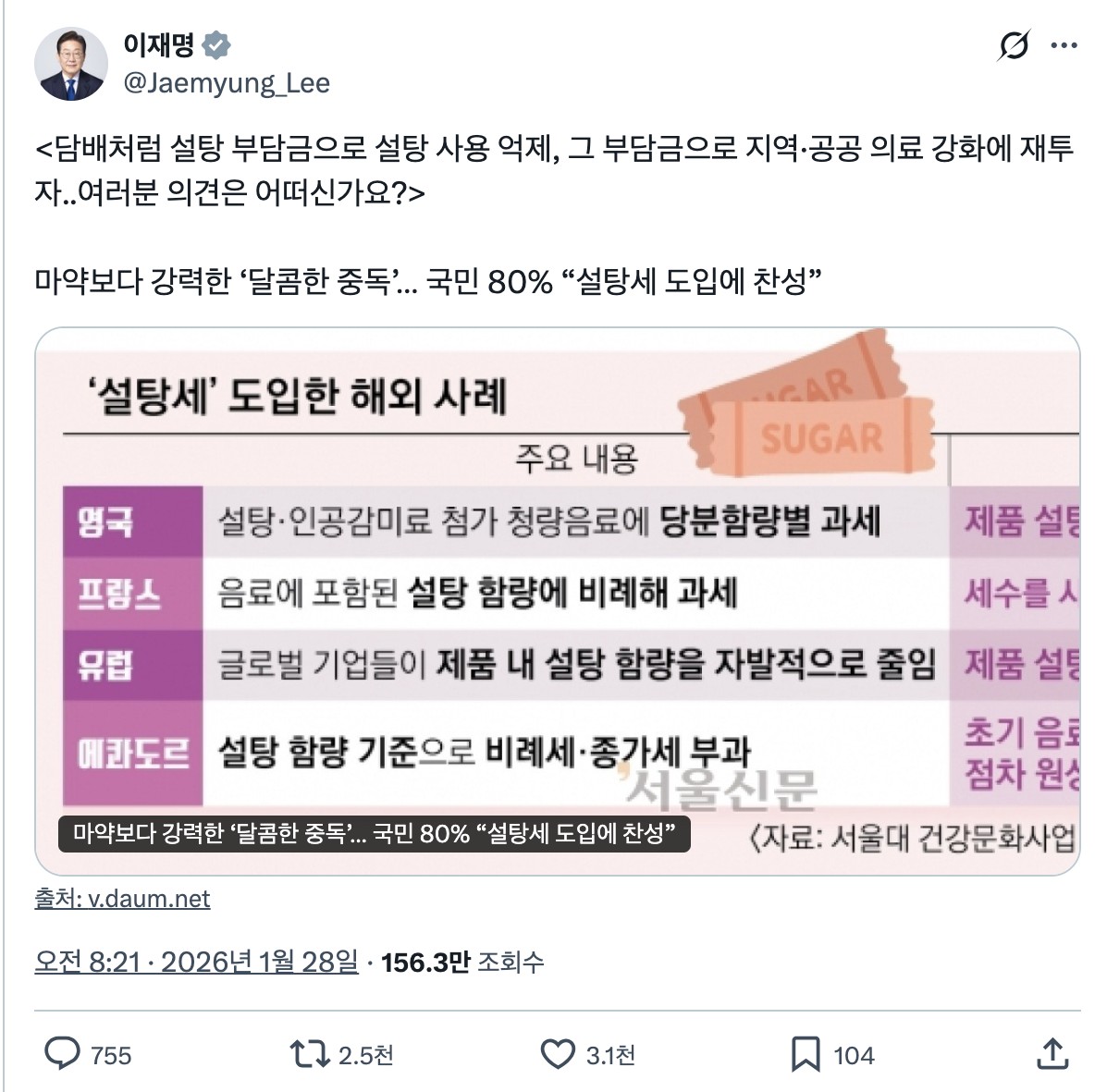 李在明大統領の該当ツイート。