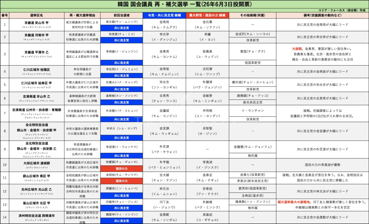 再・補欠選挙一覧。
