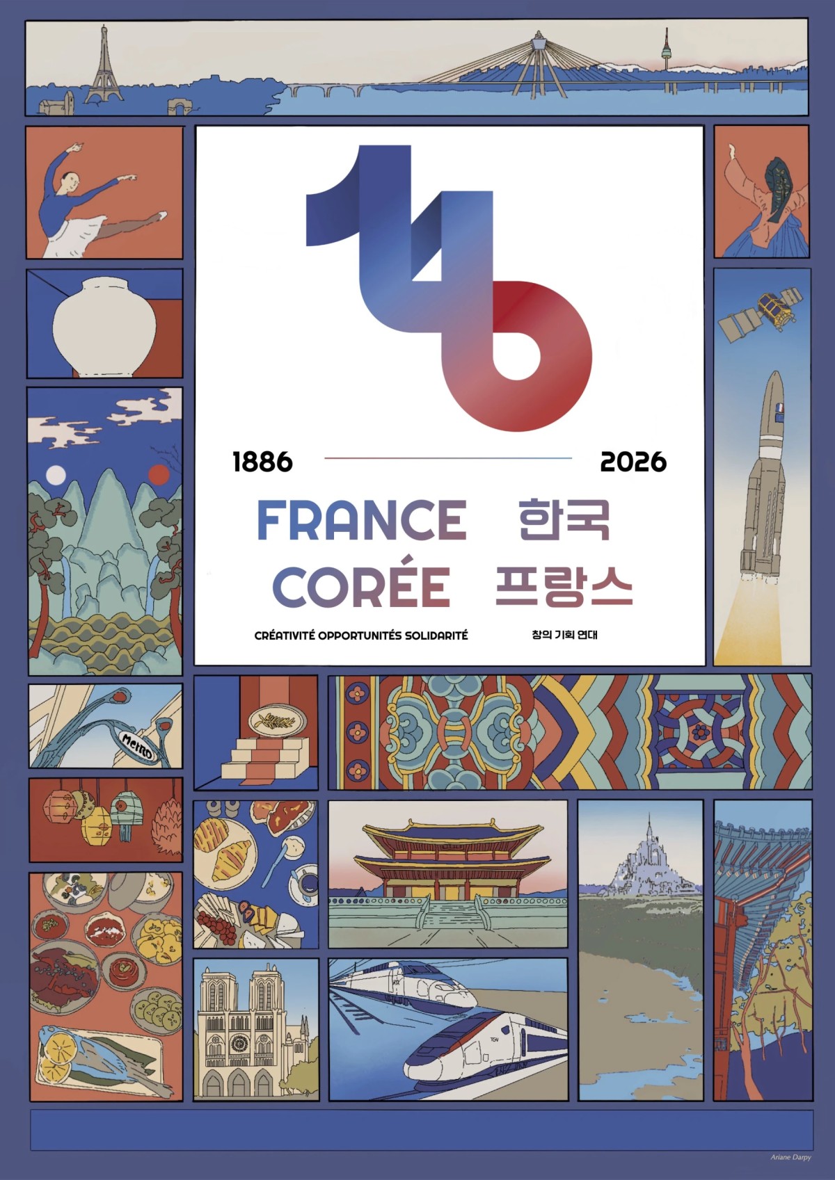 修交140年を記念し、フランス政府が発表したバナー。「創意・機会・連帯」がキーワードのようです。おしゃれです。フランス政府提供。
