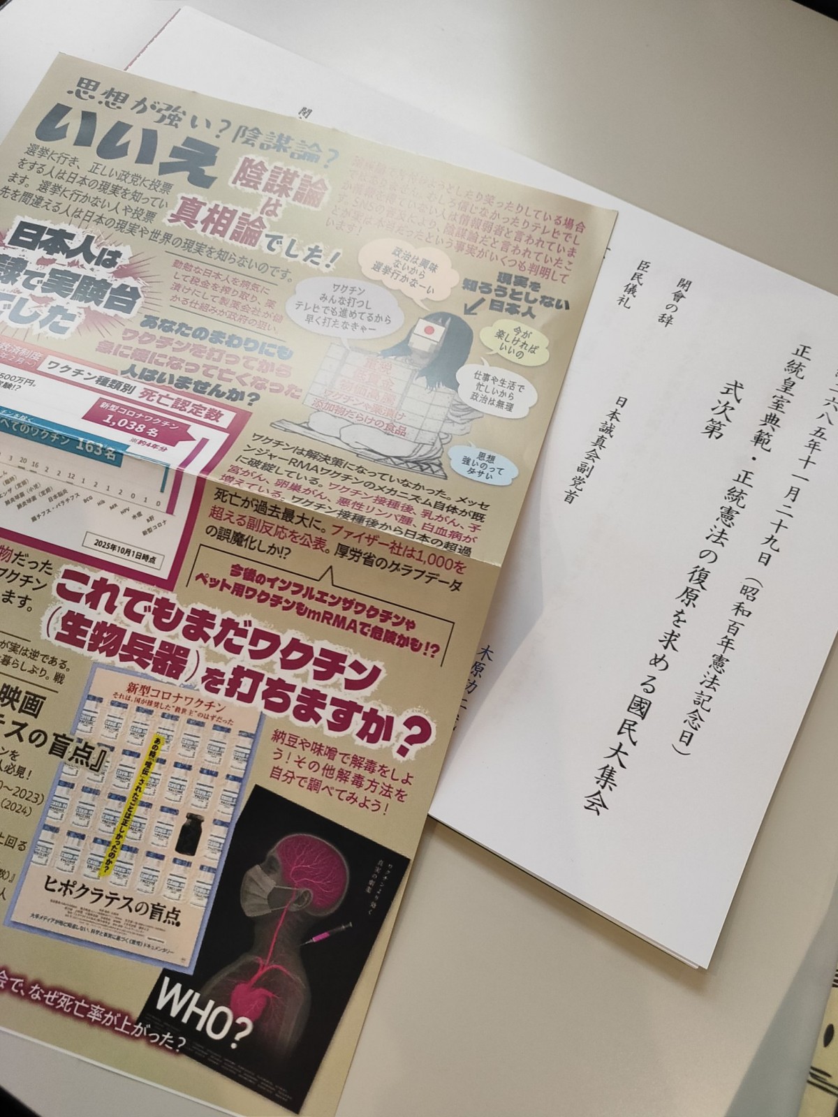 （配られた式次第とチラシ）