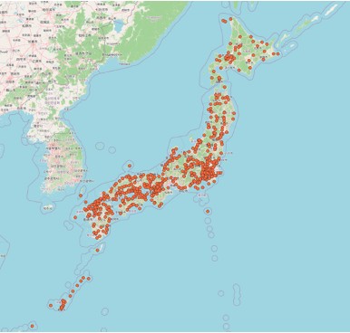 （図1　創価学会「会館」の分布図）