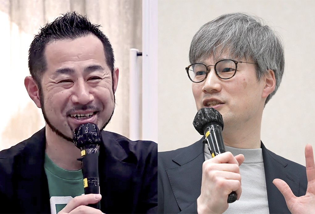 愛知県弥富市にお招きしたフリーライターの畠山理仁さん(左)と『能登デモクラシー』監督の五百旗頭幸男さん=2月28日、カメラ・加藤直人、夏目健司