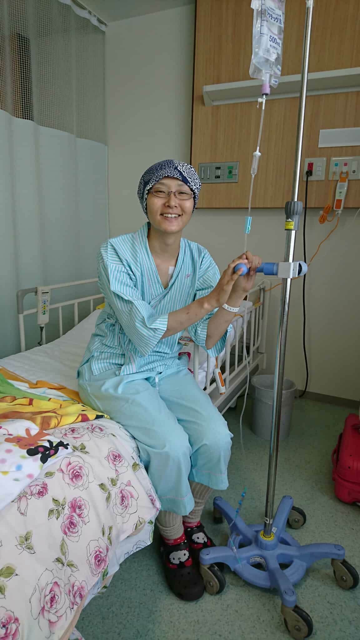 2018年に肺転移を疑って検査入院した時。結果はがんではなかった（加藤さん提供）。