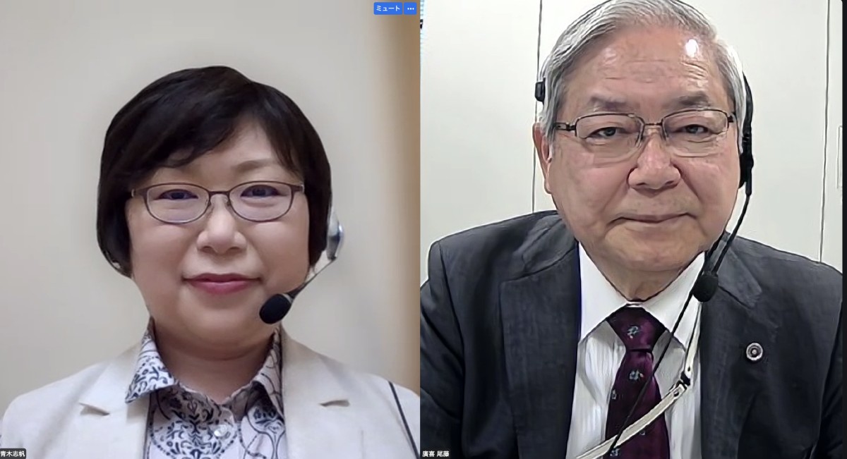 尾藤廣喜さん（右）と、青木志帆さん（右）