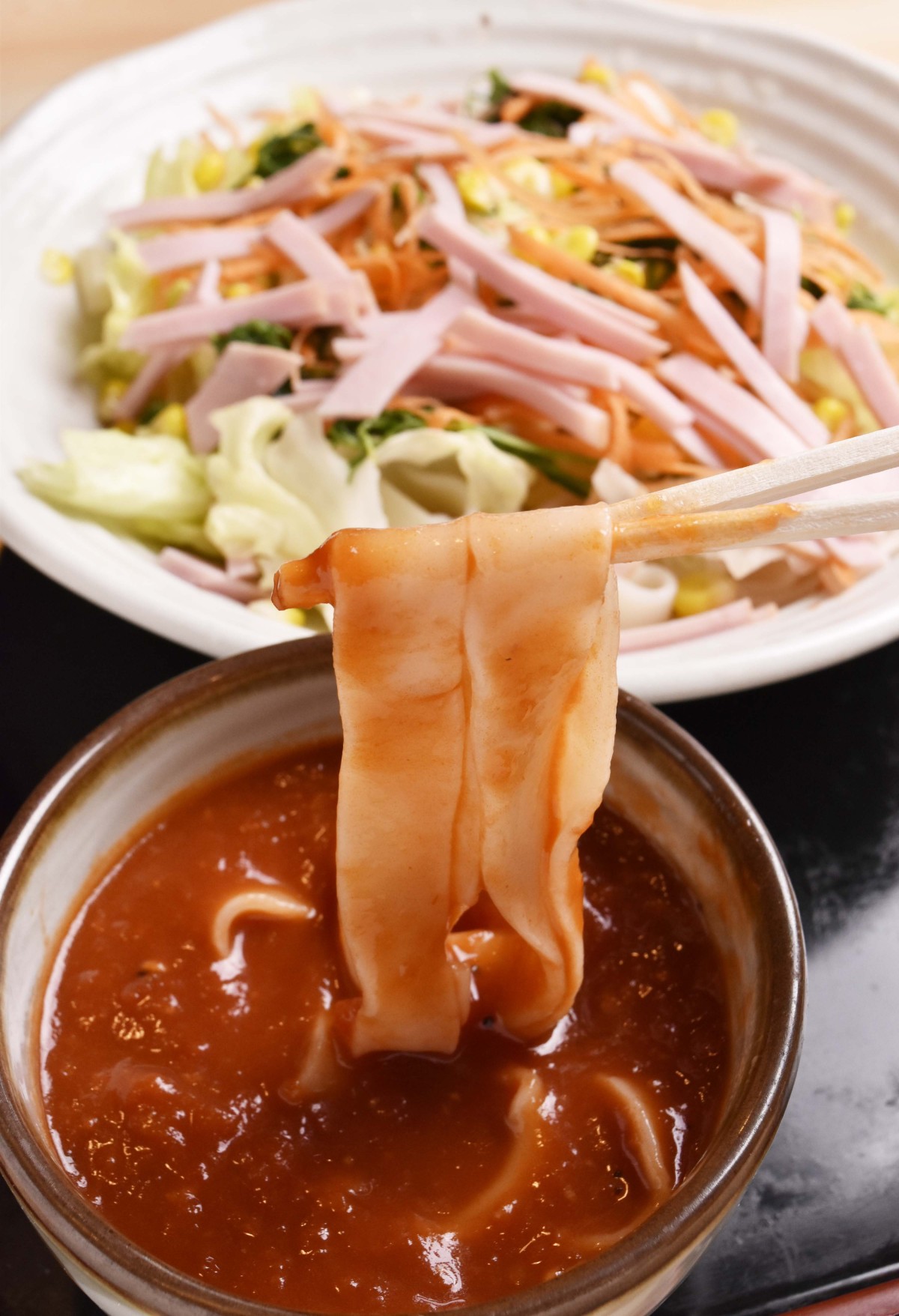 筆者がお気に入りだった創作きしめん、冷やしイタリアンつけ太きしめん。残念ながら現在は販売休止中