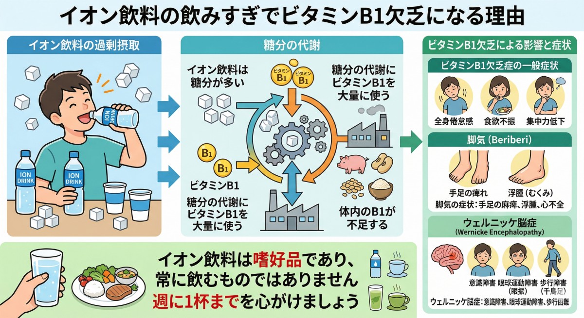 イオン飲料の飲みすぎでビタミンB1欠乏になる理由