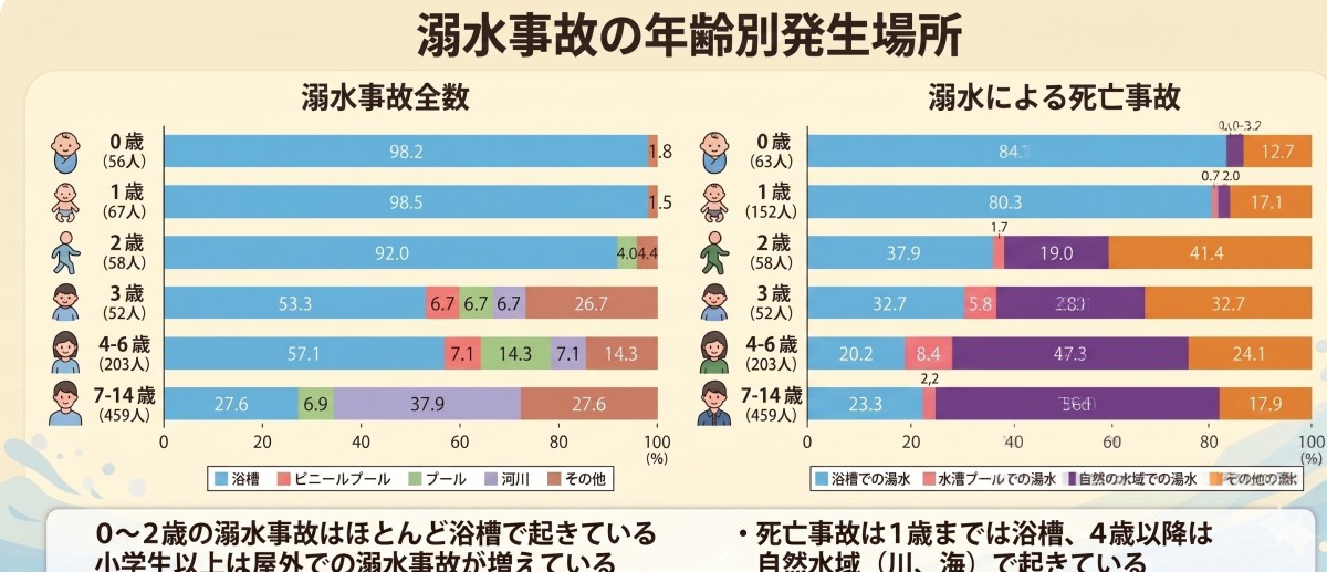 溺水事故の年齢別発生場所