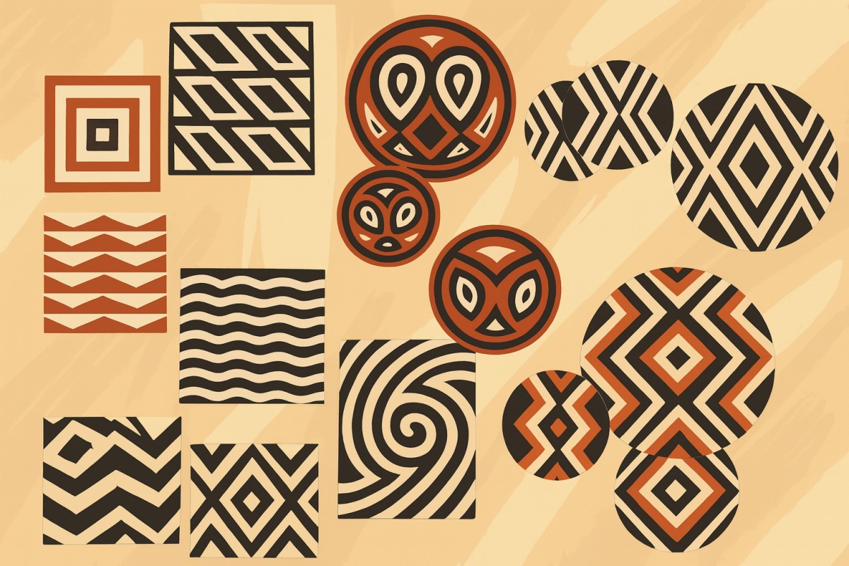 伝統工芸品「イミゴンゴ」のイメージ。元々は牛糞を感想させ顔料で色付けしたもので幾何学模様を作った。