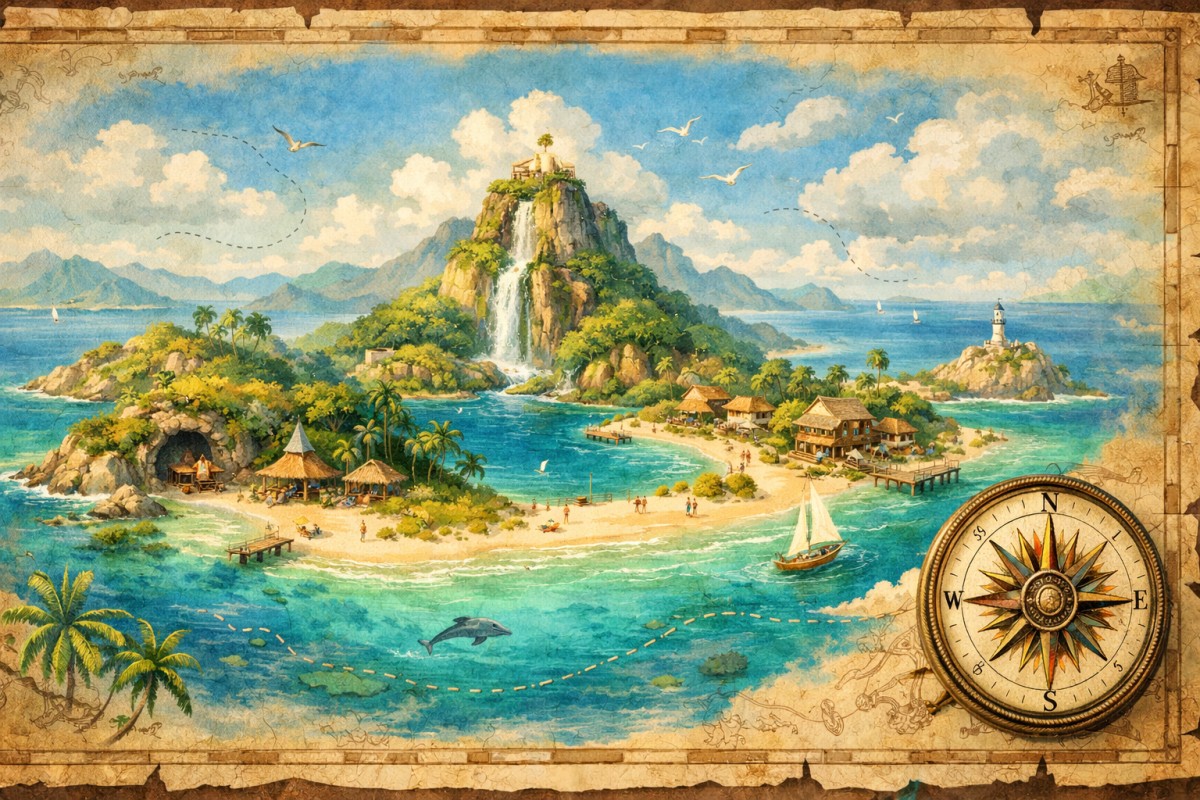 AIに「楽園の地図」というテーマでイラストを描いてもらった。