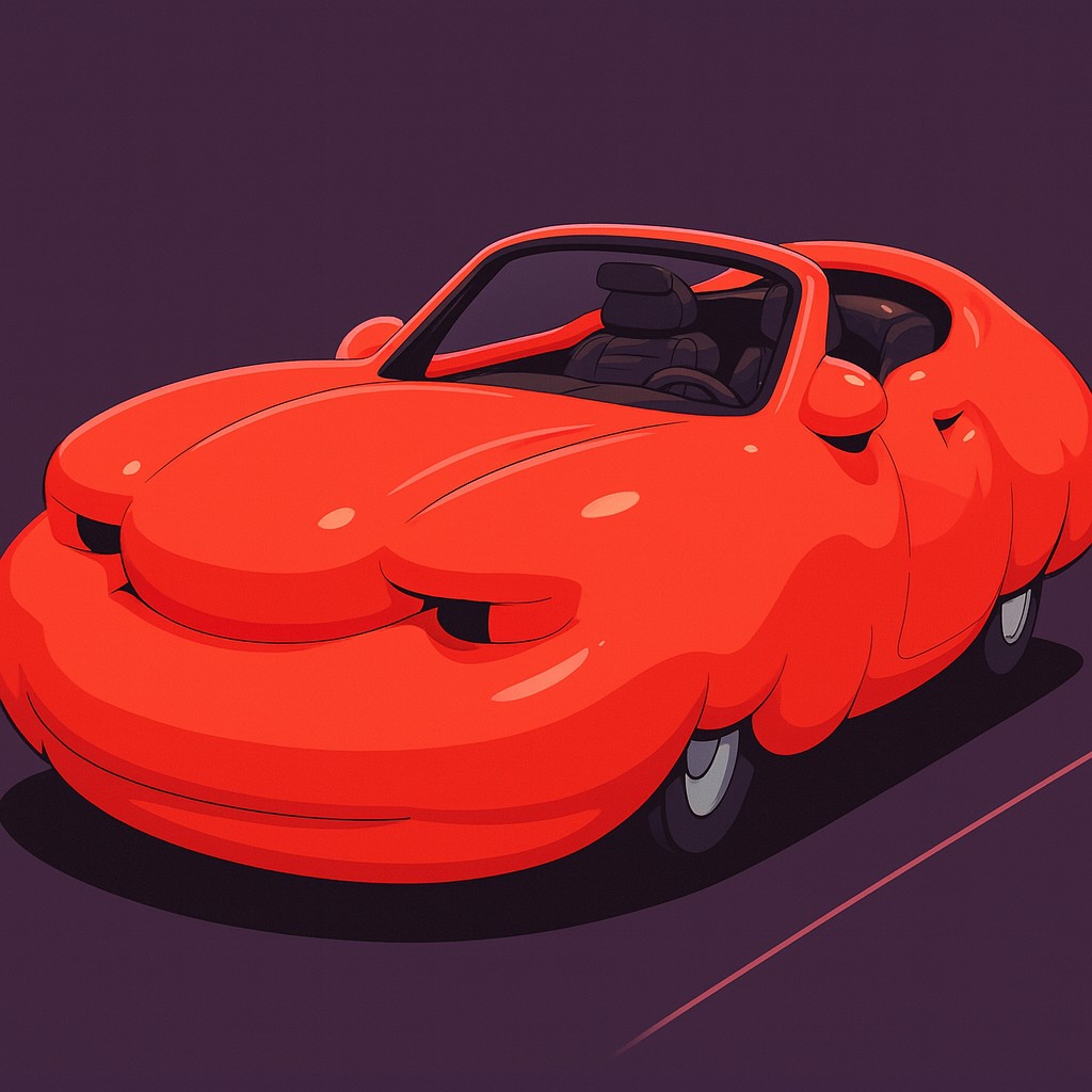 展示品の一つ「FAT CAR」のイメージ図。太ったポルシェ