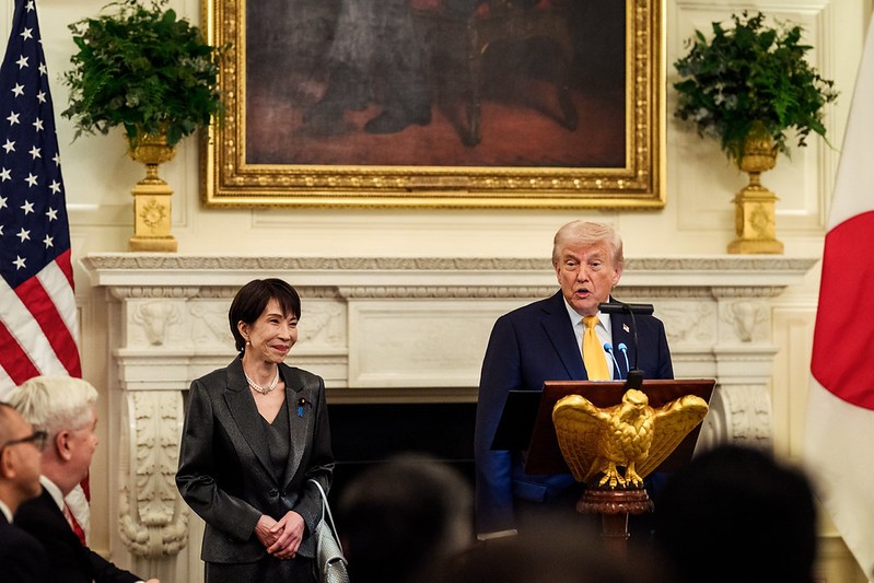 ホワイトハウス　President Donald J. Trump and Japanese Prime Minister Sanae Takaichi deliver remarks in the the State Dining Room of the White House, Thursday, March 19, 2026. (Official White House Photo by Joyce N. Boghosian)