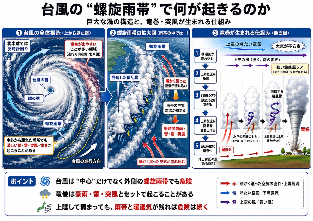 螺旋雨帯とドルフィン台風 著者 AIで作成