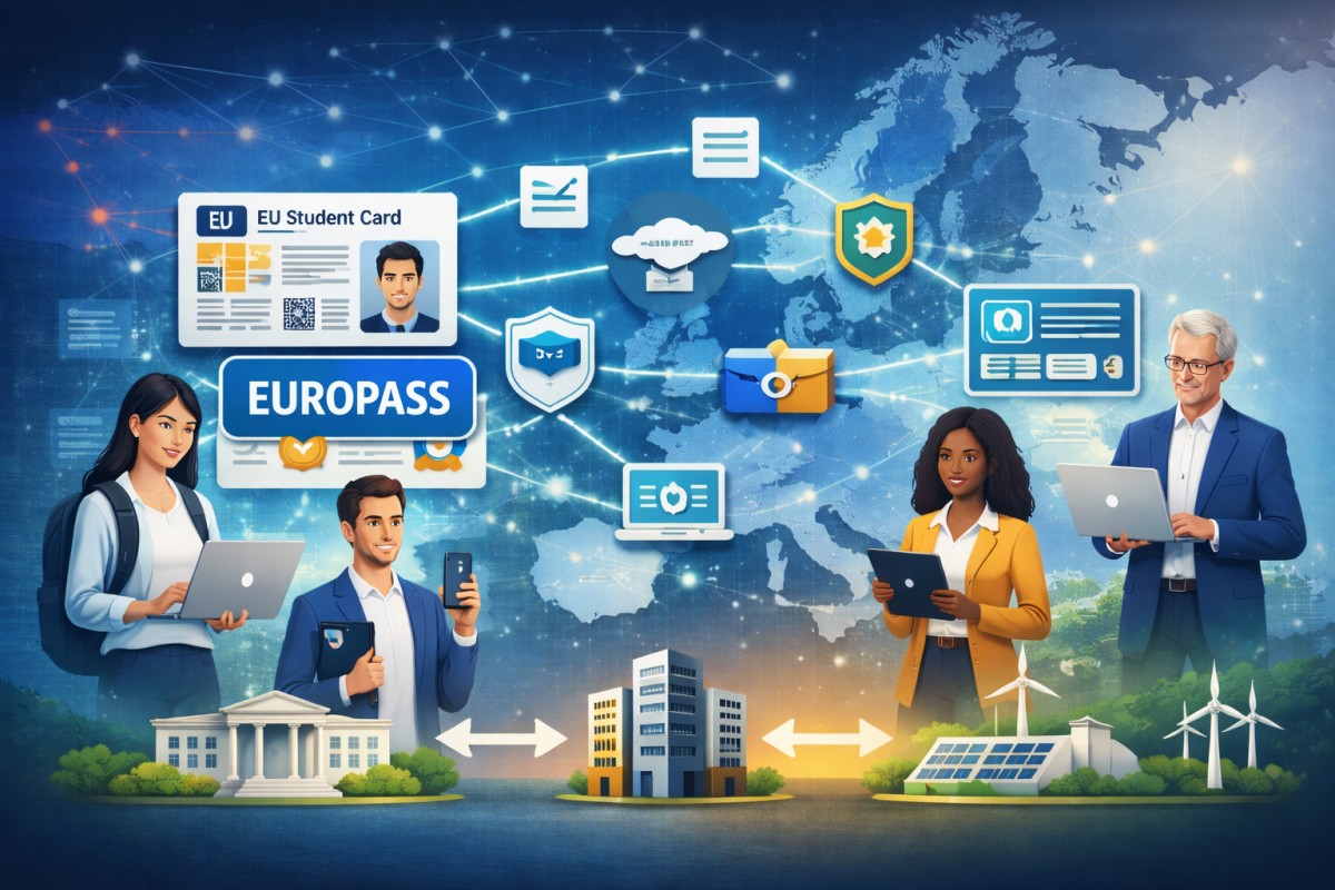 欧州のデジタルクレデンシャルエコシステムをイメージしたAI生成画像。