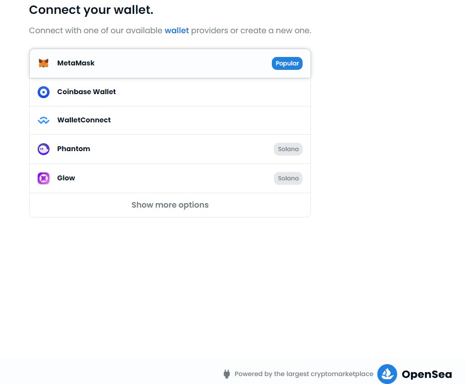 OpenSea Wallet 接続画面