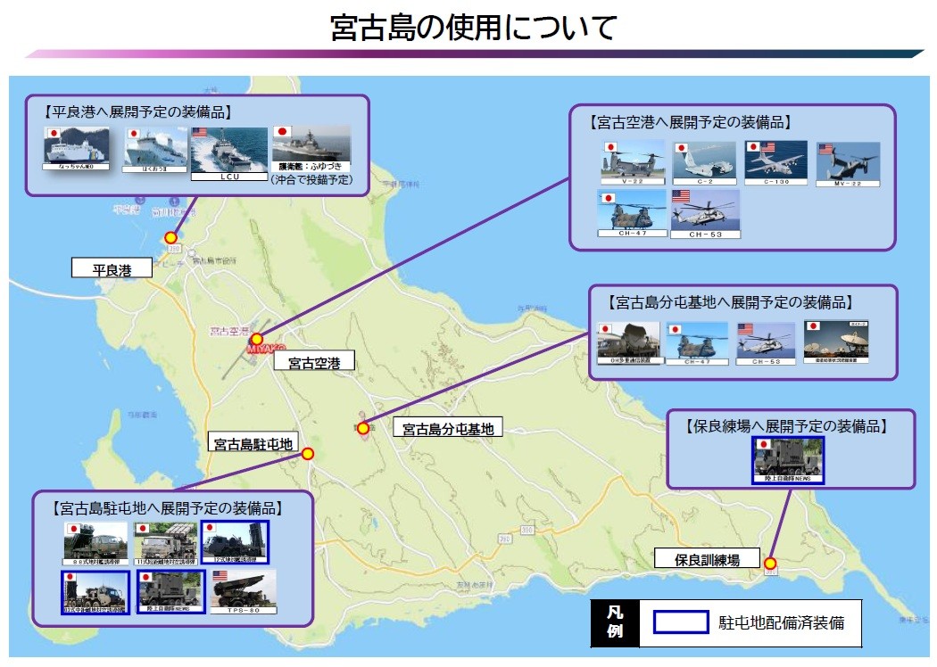 宮古島に展開予定の自衛隊と米軍のアセット(出典:防衛省作成の説明資料)