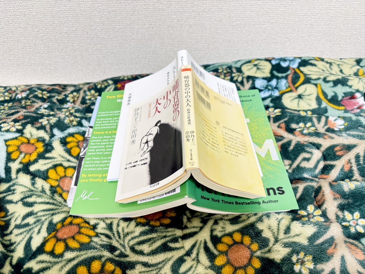 こういう写真をアップすると必ず「本をこう置く人は信頼できない」と言われる。それでいい。私のことなど信頼してはいけない。